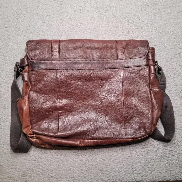 Fossil Messenger Bag Brown Cowhide Leather Crossbody Laptop Satchel Distressed